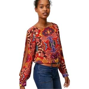LOFT Fantasy Floral Abstract Split Sleeve Blouse Size Small